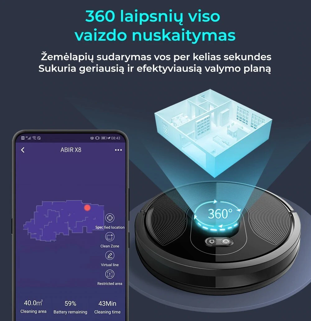Dulkių siurblys - robotas ABIR X8 aprašymas - Prekės nuotrauka