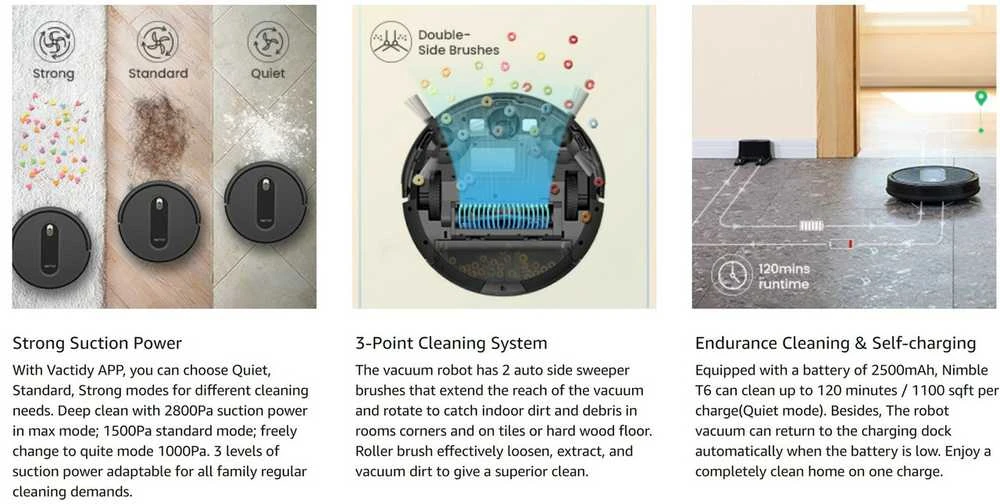 Dulkių siurblys - robotas   Vactidy V9, Juodos spalvos