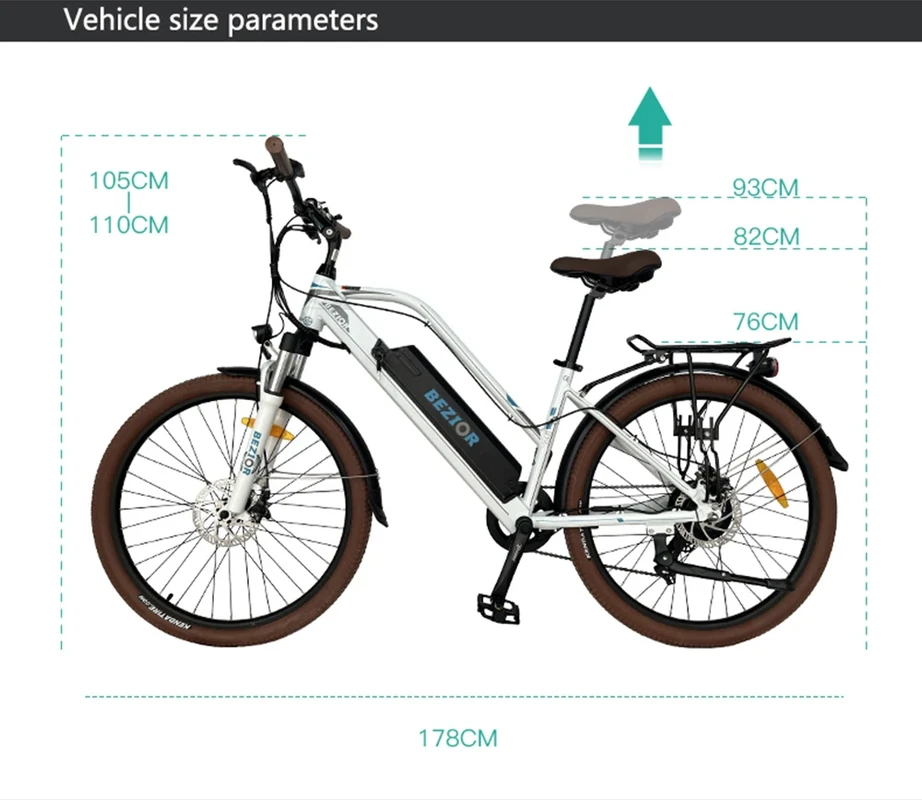 Elektrinis dviratis Bezior M2 Pro, 26", 500W, 12,5Ah, baltas