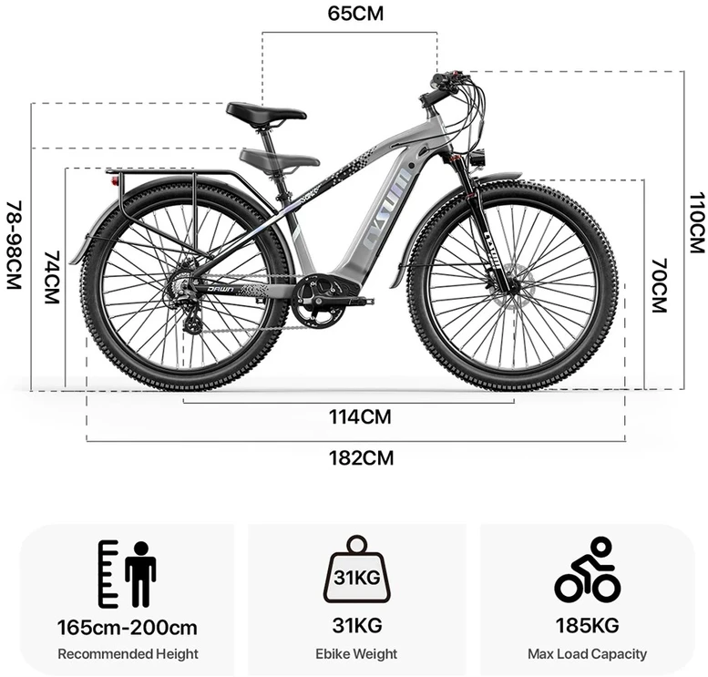 Elektrinis dviratis Cysum Speedy, 27,5", 500W, 14Ah, pilkas