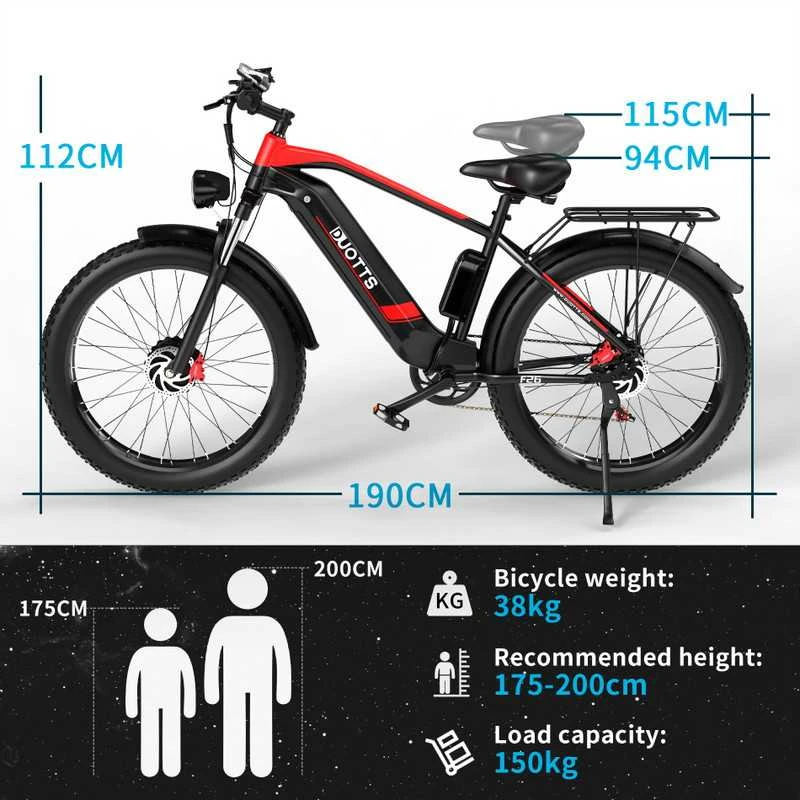 Elektrinis dviratis Duotts F26, 26", 1500W, 17,5Ah LG, raudonas