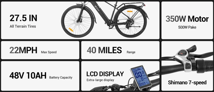 Elektrinis dviratis DYU C5, 26", 500W, 10Ah, juodas