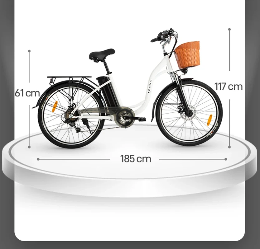 Elektrinis dviratis DYU C6, 26", 350W, 12,5Ah, baltas