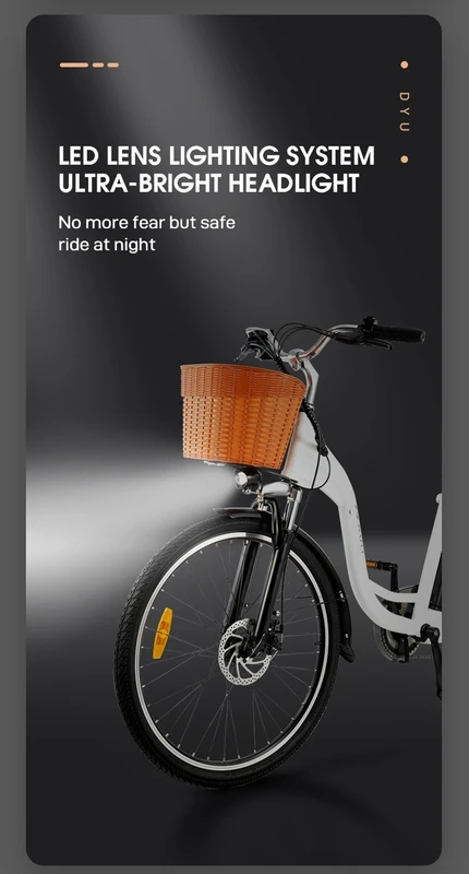Elektrinis dviratis DYU C6, 26", 350W, 12,5Ah, baltas