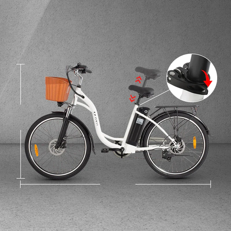 Elektrinis dviratis DYU C6, 26", 350W, 12,5Ah, baltas