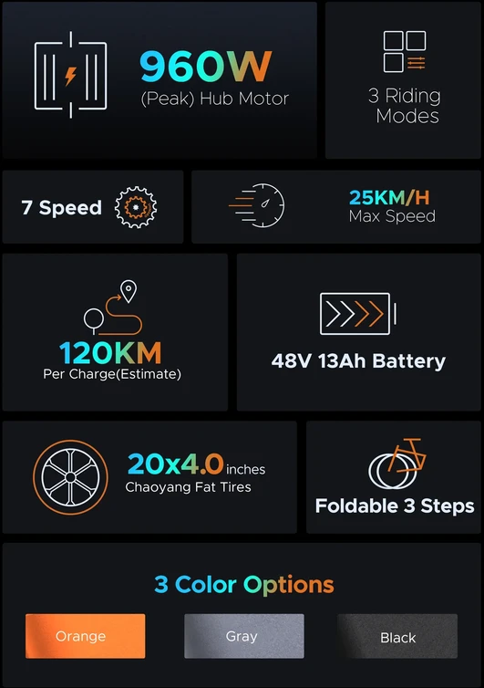Dviratis 20" elektrinis Engwe EP-2 PRO oranžinis