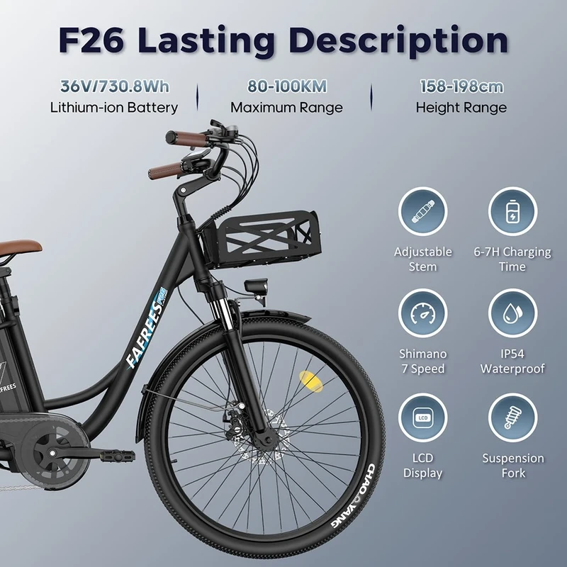 Elektrinis dviratis Fafrees F26 Lasting, 26", baltas, 250W, 20,3Ah