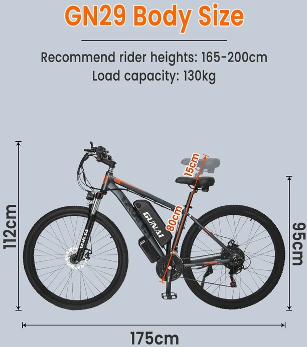 Elektrinis dviratis Gunai GN29, 29", 750W, 15Ah, juodas