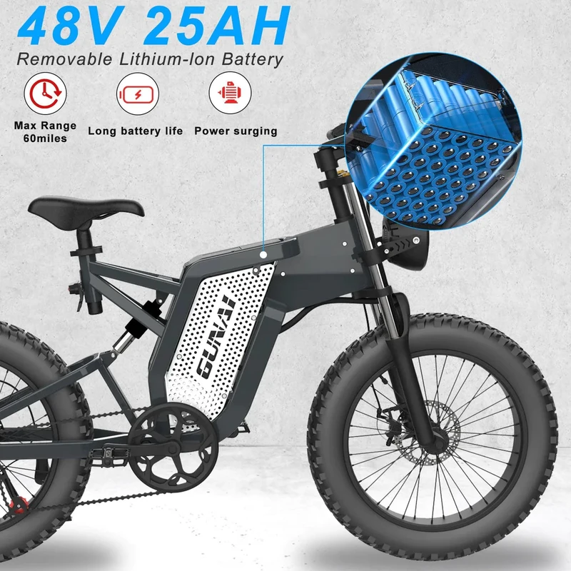 Elektrinis dviratis Gunai MX25, 20", 1000W, 25Ah, juodas