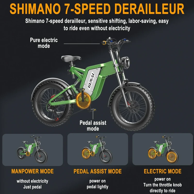Elektrinis dviratis Gunai MX25, 20", 1000W, 25Ah, juodas