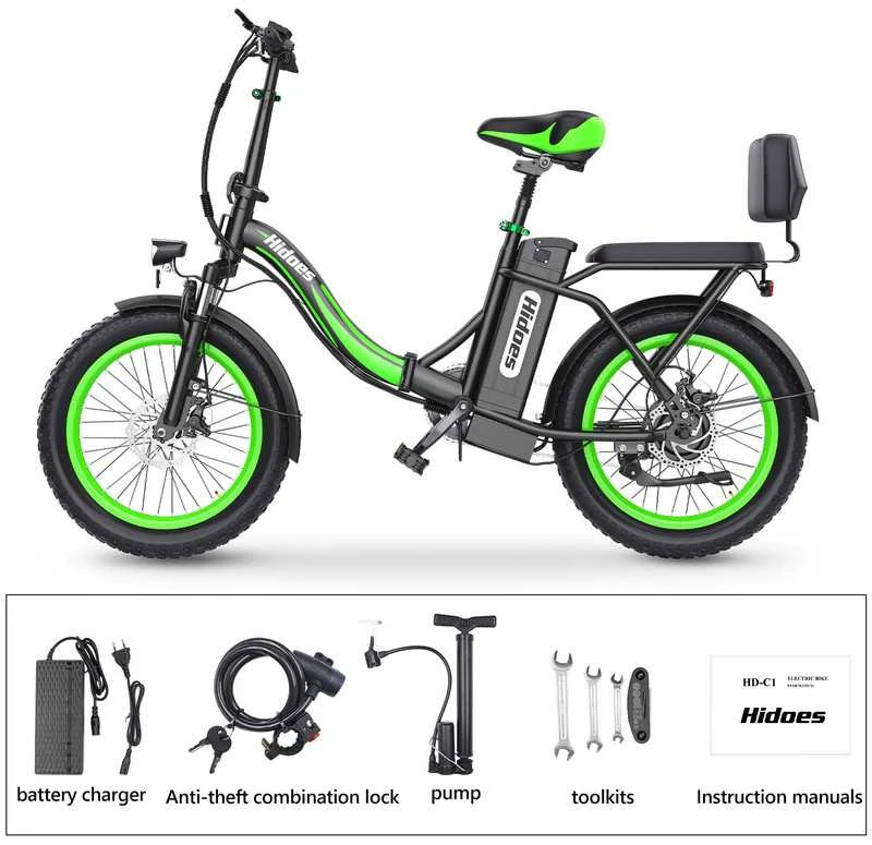 Elektrinis dviratis Hidoes C1, 20", 750W, 13Ah, juodas/žalias