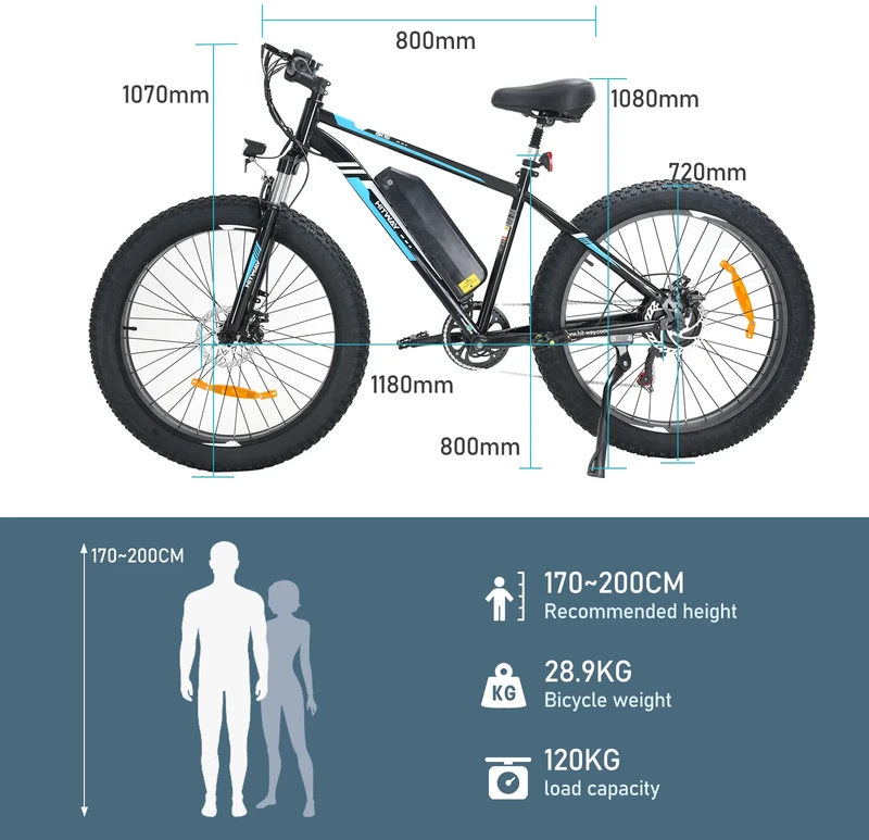 Elektrinis dviratis Hitway BK15, 26", 250W, 15Ah, juodas