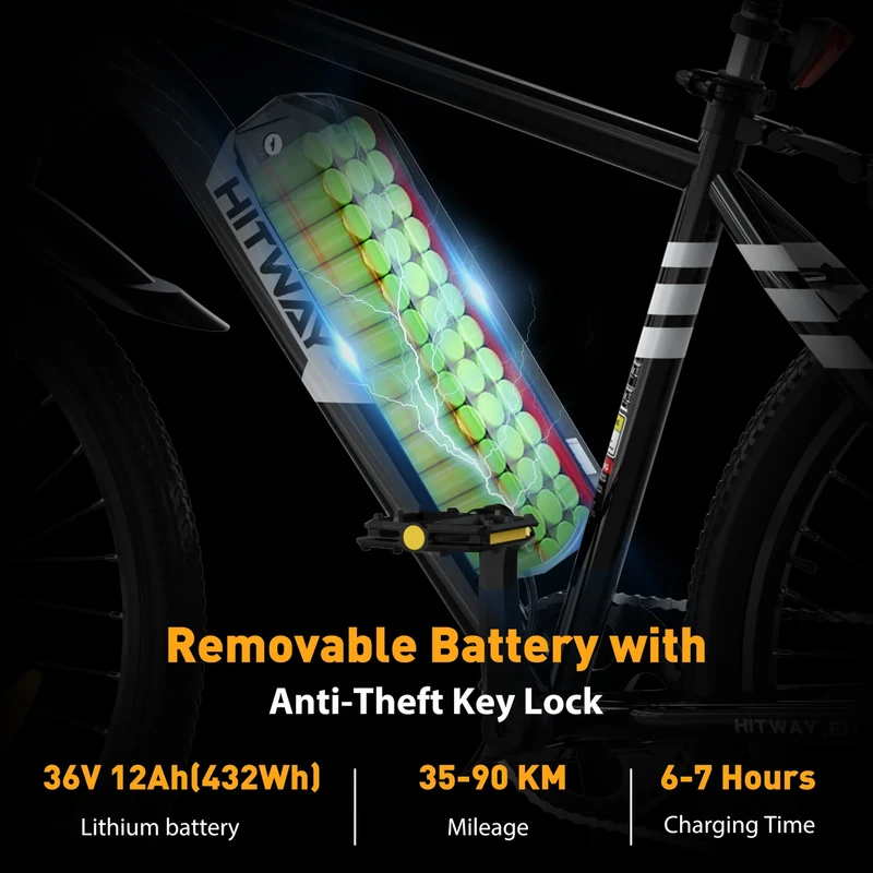 Elektrinis dviratis Hitway BK15, 26", 250W, juodas