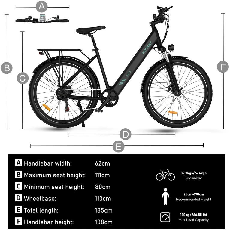 Elektrinis dviratis Hitway BK18, 27.5", 250W, baltas