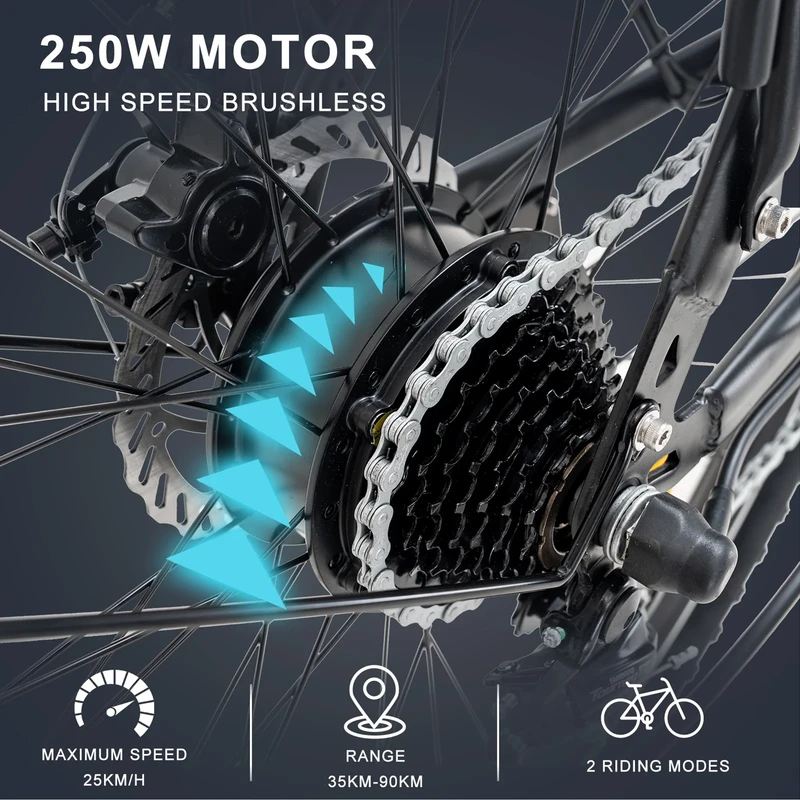 Elektrinis dviratis Hitway BK27, 28", 250W, 12Ah, juodas
