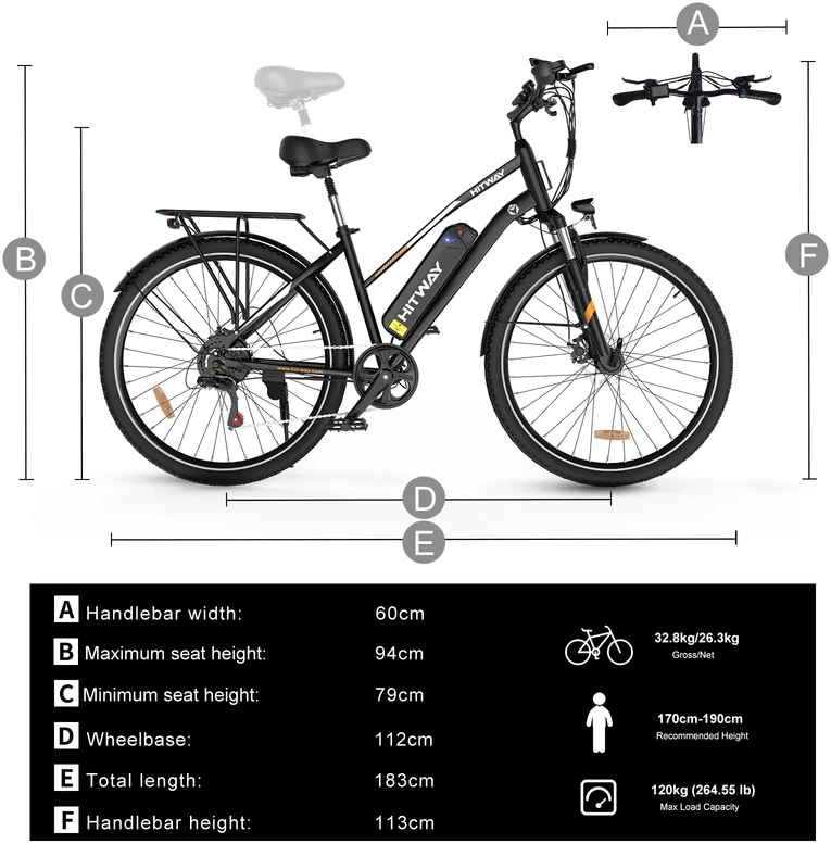 Elektrinis dviratis Hitway BK27, 28", 250W, 12Ah, juodas