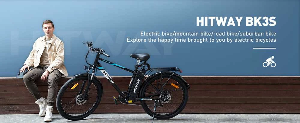 Elektrinis dviratis Hitway BK3S, 26", 250W, 15Ah, juodas