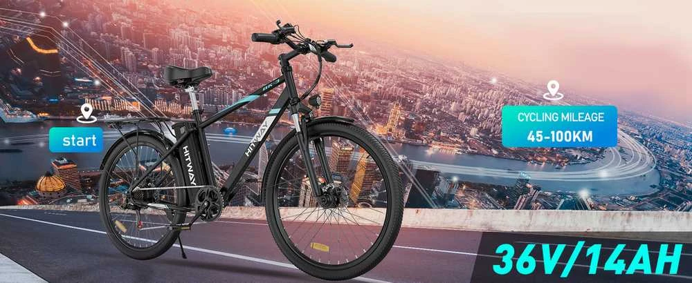 Elektrinis dviratis Hitway BK3S, 26", 250W, 15Ah, juodas