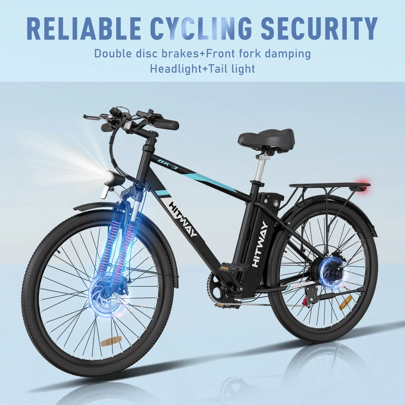 Elektrinis dviratis Hitway BK3S, 26", 250W, 15Ah, juodas