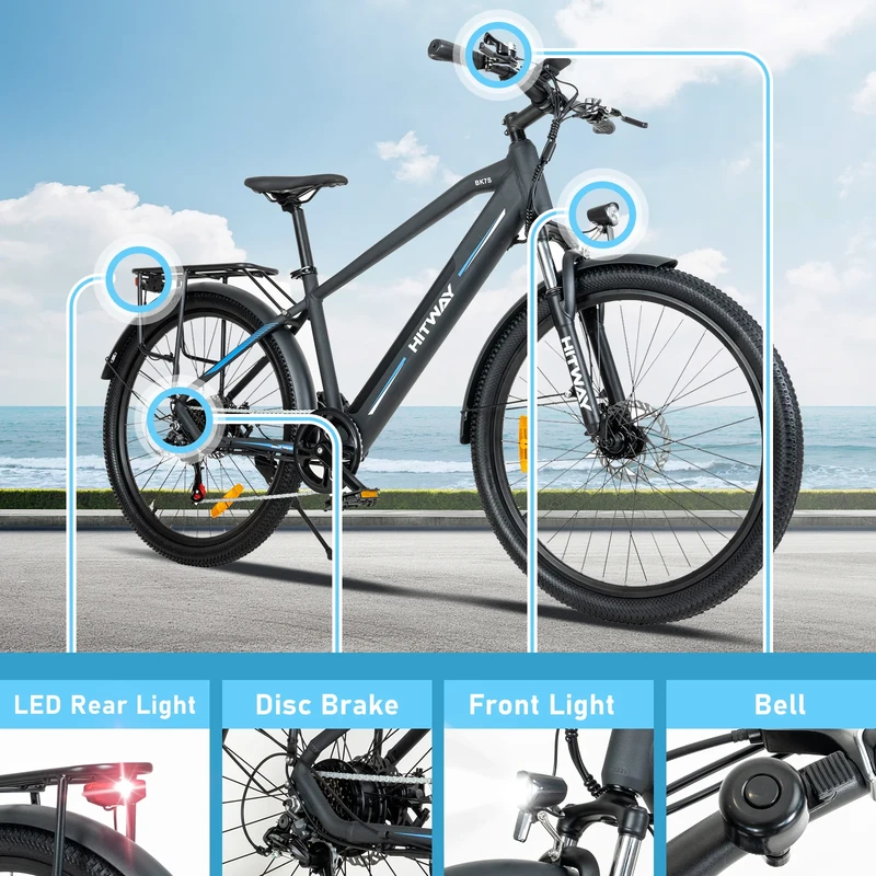 Elektrinis dviratis Hitway BK7S, 26", 250W, 12Ah, juodas