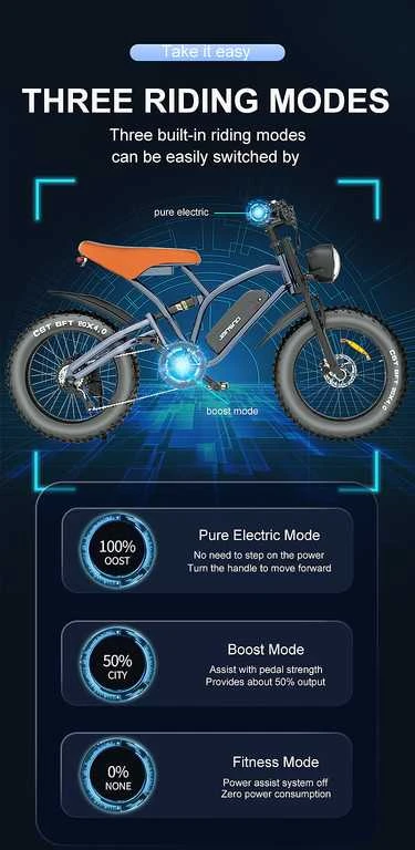 Elektrinis dviratis Jansno X50, 20", 750W, 14Ah, juodas