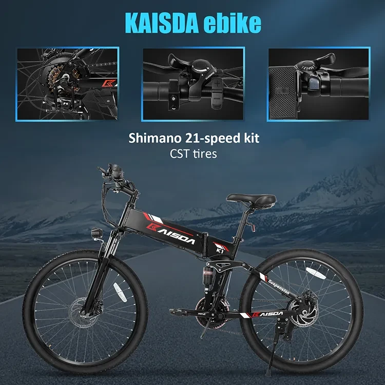 Elektrinis dviratis Kaisda K1, 26", 500W, 10,4Ah, juodas