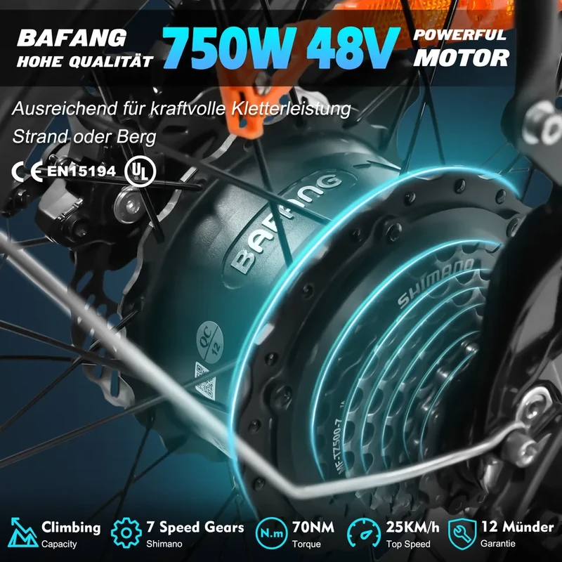 Elektrinis dviratis Kaisda K2-P-PRO, 20", 750W, 15Ah, juodas