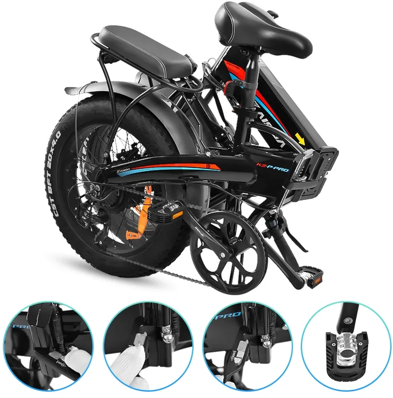 Elektrinis dviratis Kaisda K2-P-PRO, 20", 750W, 15Ah, juodas