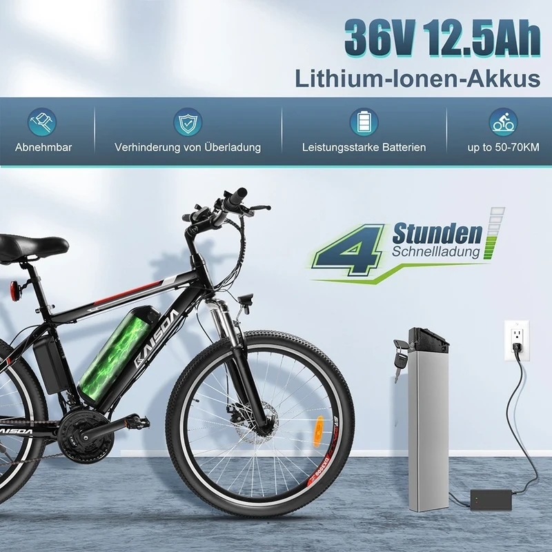 Elektrinis dviratis Kaisda K26M 26", 250W, 12,5Ah, juodas