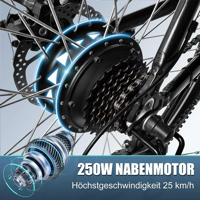 Elektrinis dviratis Kaisda K26M 26", 250W, 12,5Ah, juodas