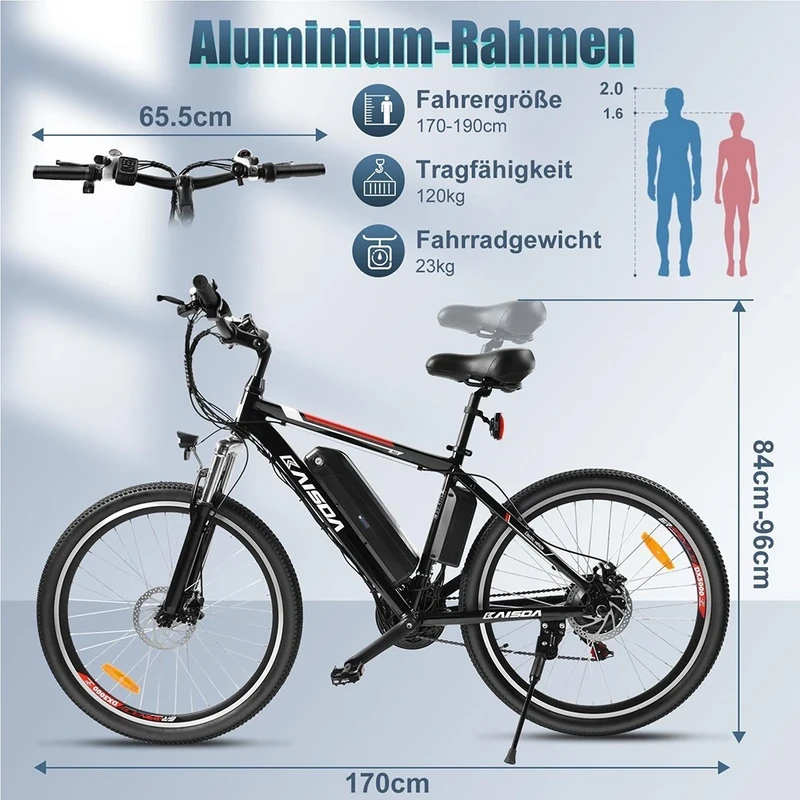 Elektrinis dviratis Kaisda K26M 26", 250W, 12,5Ah, juodas