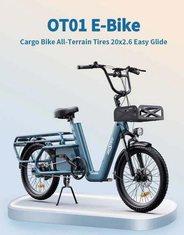 Elektrinis dviratis OneSport OT01 Cargo, 20", 500W, 27Ah, mėlynas