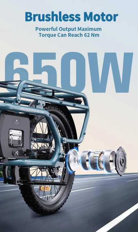 Elektrinis dviratis OneSport OT01 Cargo, 20", 500W, 27Ah, mėlynas