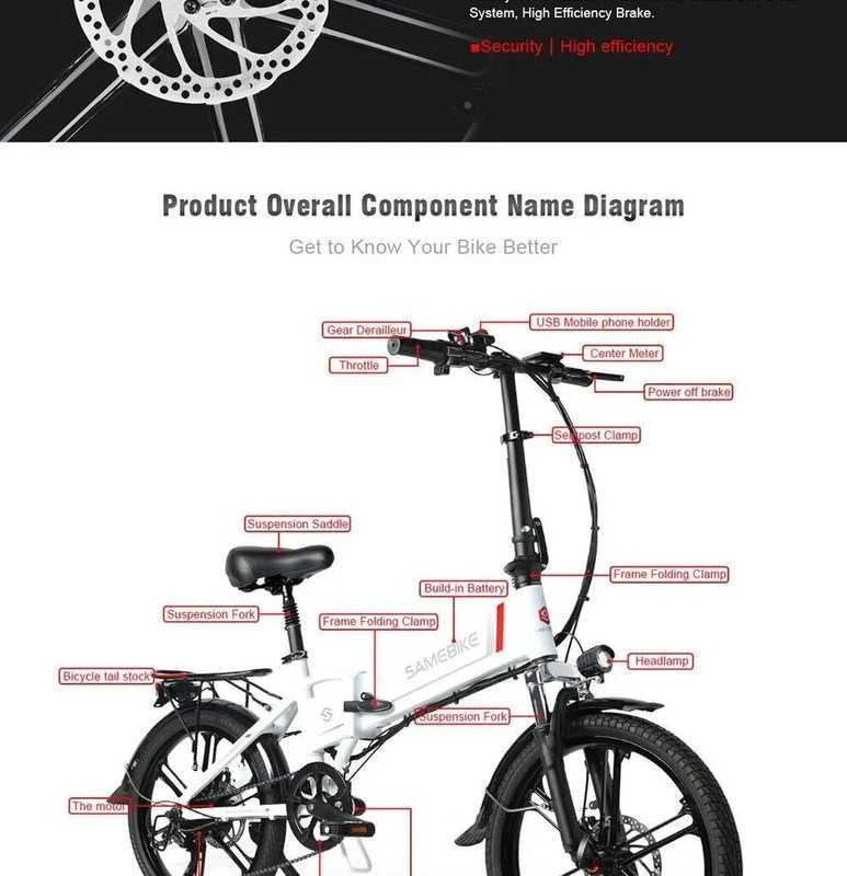 Elektrinis dviratis Samebike 20LVXD30-II, 20", 350W, 10Ah, juodas