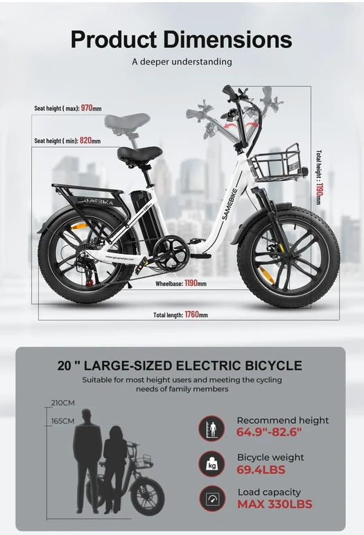 Elektrinis dviratis Samebike C05 Pro, 20", 500W, 13Ah, juodas