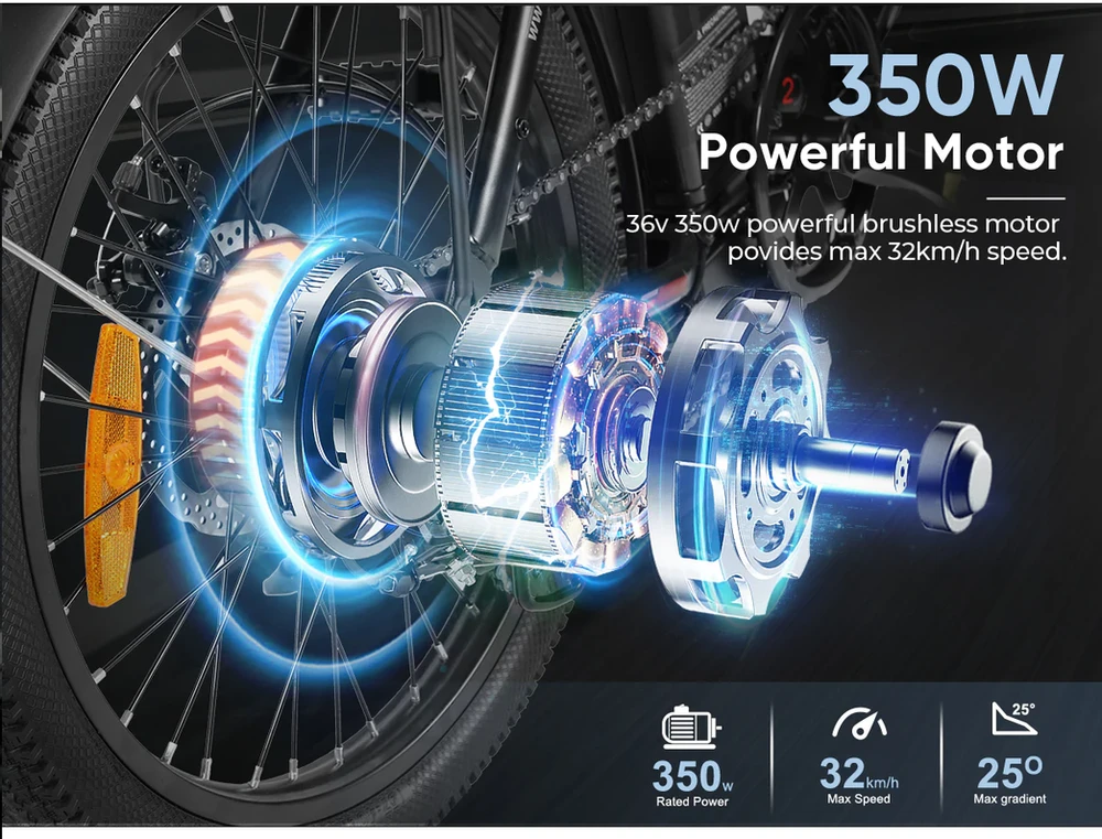 Elektrinis dviratis Samebike CY20, 20", 350W, 12Ah, mėlynas