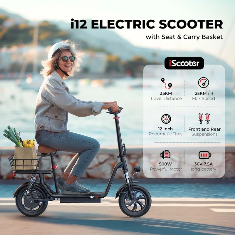 Elektrinis paspirtukas iScooter i12, 12", 500W, juodas