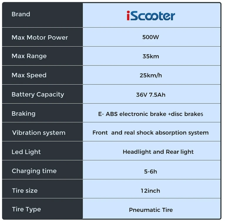 Elektrinis paspirtukas iScooter i12, 12", 500W, juodas