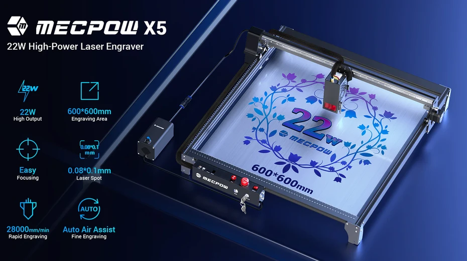 Lazerinės graviravimo/pjovimo staklės Mecpow X5 22W