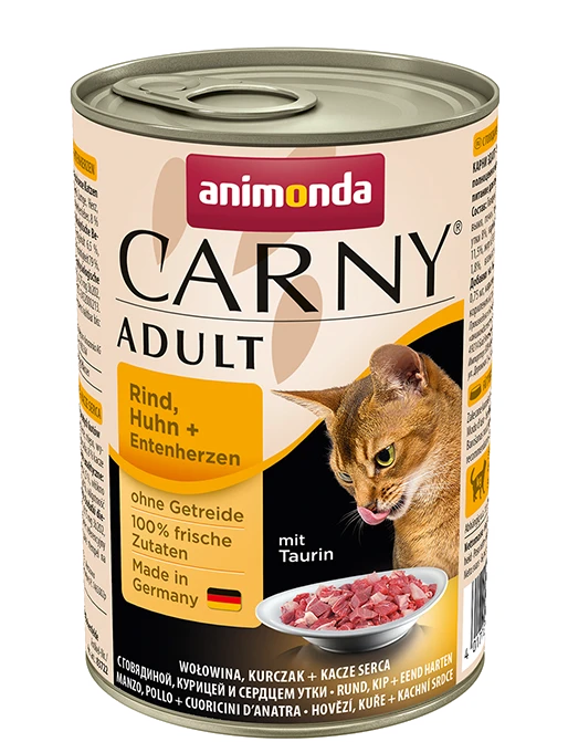 Animoda Drėgnas Kačių Maistas - Animonda Carny Jautiena, Vištiena ir Ančių Širdelės 400g