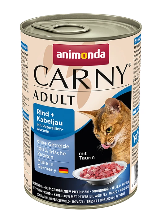 Animoda Kačių Maistas - ANIMONDA Carny Suaugusiųjų Jautiena su Menkių Žuvimi ir Petražolėmis 400g Be Grūdų