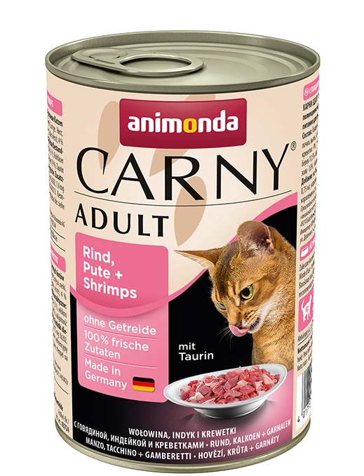 Animoda Animonda Carny adult 400g suaugusių kačių konservai su jautiena, kalakutiena ir krevetėmis