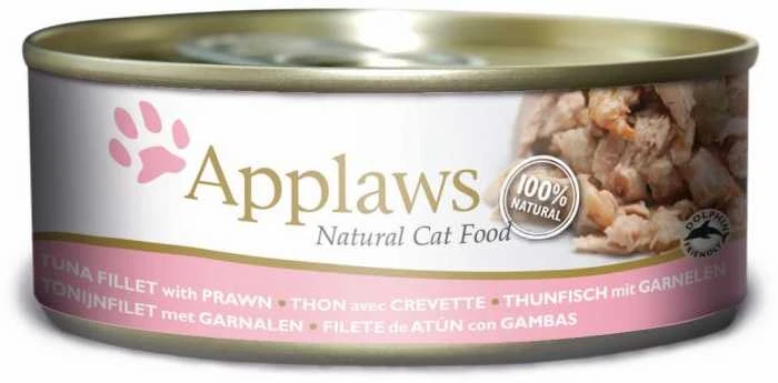 APPLAWS Natural Cat Food Tuna fillet with prawn – drėgno kačių ėdalo – 156g