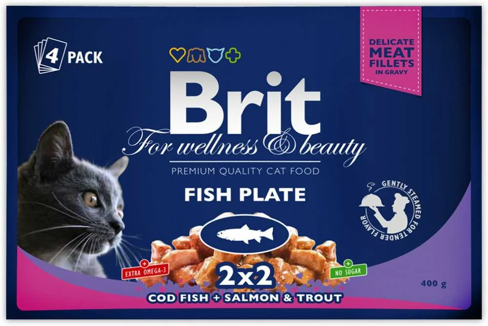 Drėgnas Kačių Maistas - BRIT Premium Cat žuvis Plate, 4x100g
