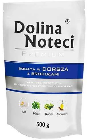 Visavertis konservuotas pašaras visų veislių suaugusiems šunims Dolina Noteci PREMIUM su menke ir brokoliais 500g