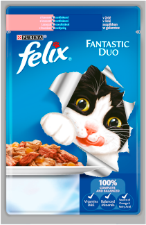Purina Nestle Drėgnas Kačių Maistas - Felix Fantastic Duo su Lašiša ir Sardine, 85g