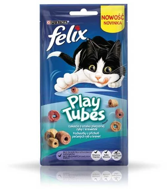 Purina Nestle FELIX Play Tubes žuvis, Shrimps – sausas kačių ėdalas – 50 g