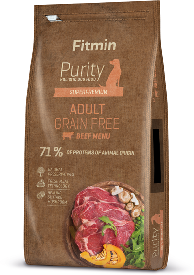 FITMIN Dog Purity begrūdis Suaugusiųjų jautiena - sausas šunų maistas - 12 kg