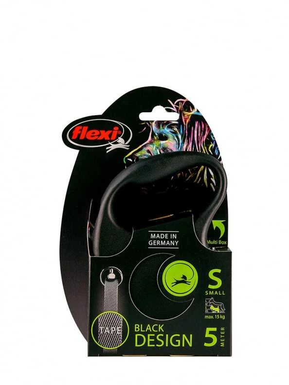Flexi Black Design S pavadėlis šunims iki 15kg juostinis 5m juodos spalvos
