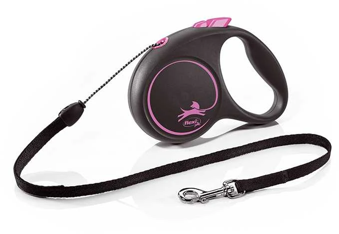 Trixie Flexi Juodas Design M pavadėlis šunims iki 20kg virvinis 5m rožinės spalvos